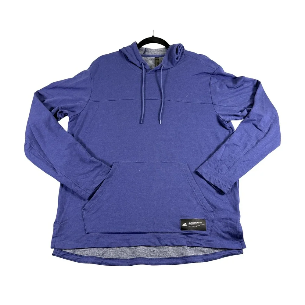 Adidas Mens Athletics Hoodie Blue Heathered Long Sleeve Sweatshirt Large